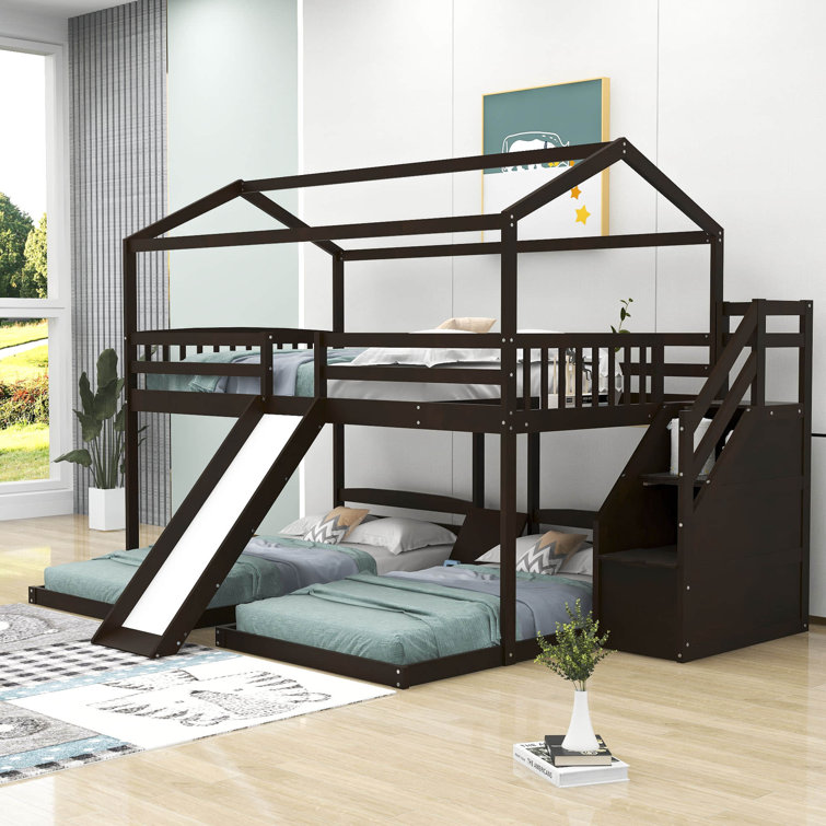 Bunk bed with shop slide and storage